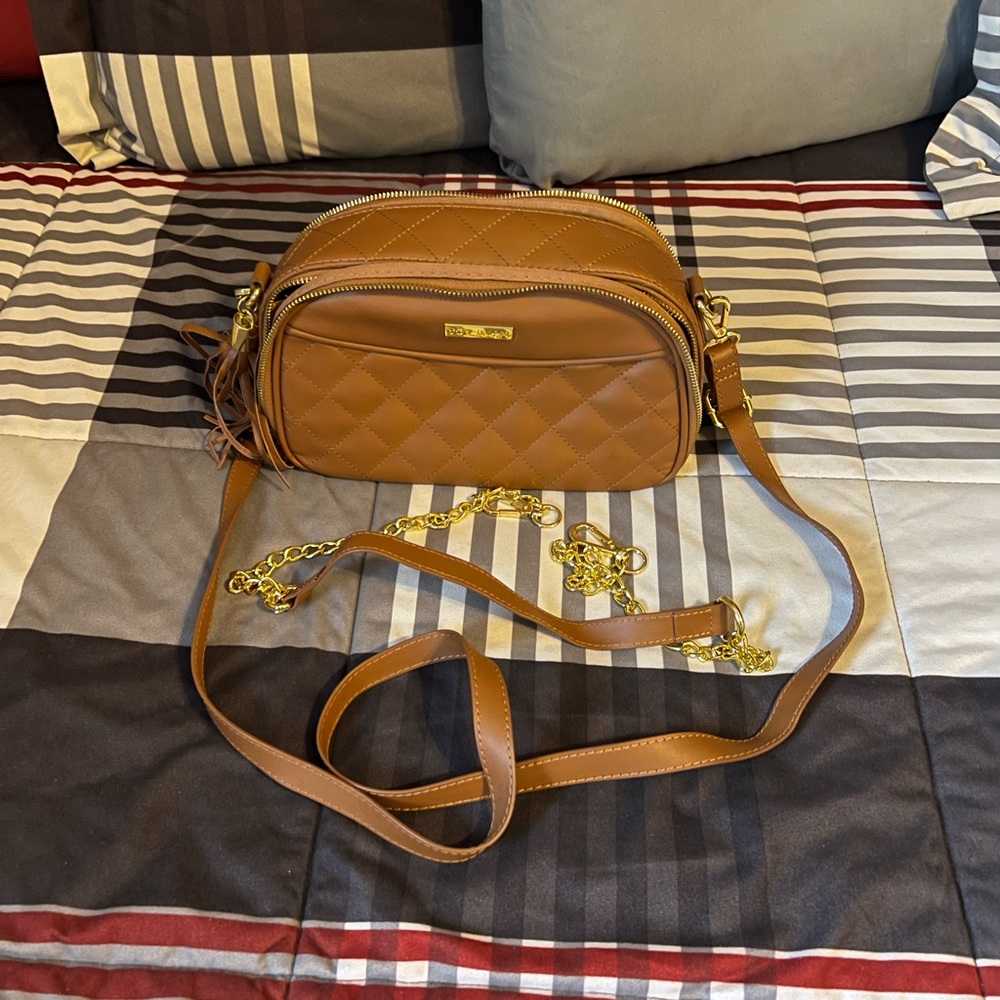 Joy & Iman Tan Quilted Crossbody Bag